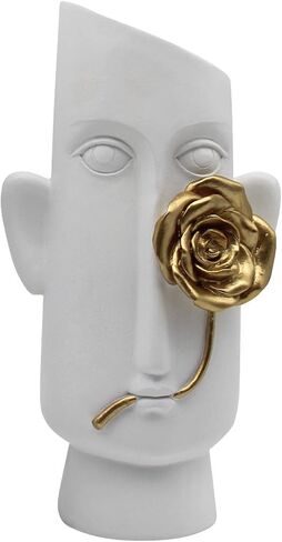 AOC 2 PCS Black People Face Statue, Black Statue and Gold Flower Living Room Decor,People Head Figurine for Home Decor(Black) in Saudi Arabia
