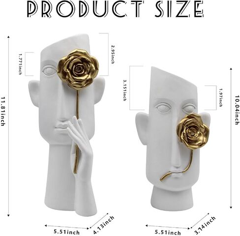 AOC 2 PCS Black People Face Statue, Black Statue and Gold Flower Living Room Decor,People Head Figurine for Home Decor(Black) in Saudi Arabia