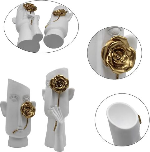 AOC 2 PCS Black People Face Statue, Black Statue and Gold Flower Living Room Decor,People Head Figurine for Home Decor(Black) in Saudi Arabia