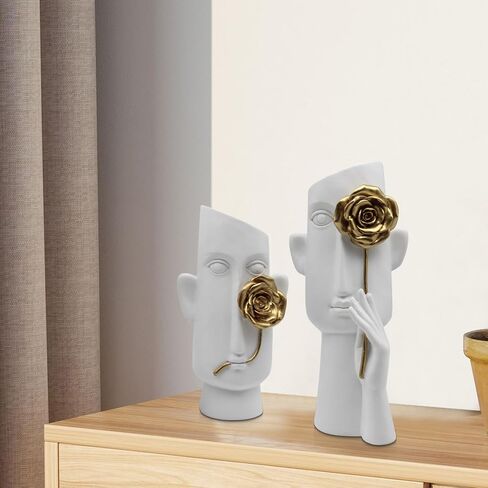 AOC 2 PCS Black People Face Statue, Black Statue and Gold Flower Living Room Decor,People Head Figurine for Home Decor(Black) in Saudi Arabia