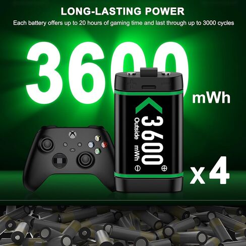 شاحن لحزمة بطارية وحدة تحكم Xbox One القابلة لإعادة الشحن - بطارية عالية السعة 4 × 3600 مللي واط في الساعة لجهاز Xbox One X S Elite/Series X S مع مجموعة ملحقات شحن سريع طويلة الأمد لجهاز Xbox One in Kuwait