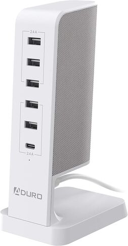 محطة شحن Aduro USB لأجهزة متعددة [PowerUp Flair] شاحن سريع لسطح المكتب بـ 6 منافذ USB لأجهزة iPhone iPad والأجهزة اللوحية والهواتف الذكية أبيض/وردي in Kuwait