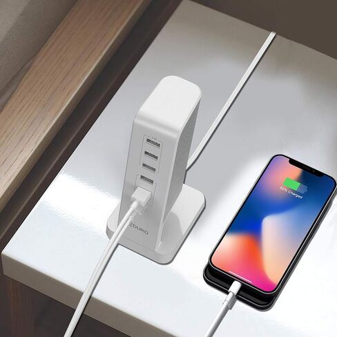 محطة شحن Aduro USB لأجهزة متعددة [PowerUp Flair] شاحن سريع لسطح المكتب بـ 6 منافذ USB لأجهزة iPhone iPad والأجهزة اللوحية والهواتف الذكية أبيض/وردي in Kuwait
