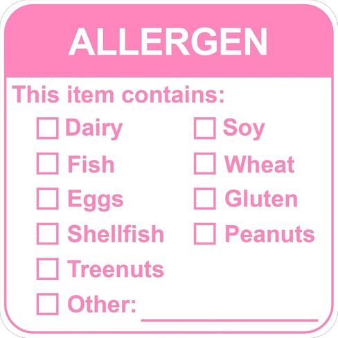 Allergen Warning Stickers,MeshaKippa 2x2" 300pcs Square Pink Food Allergy Label for The Party,Restaurants in Kuwait