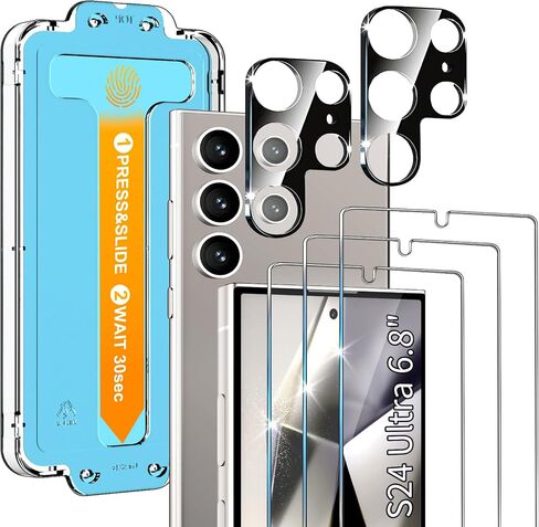 [عبوة من 3+2] واقي شاشة Samsung Galaxy S24 Ultra، زجاج مقسى 9H، مجموعة محاذاة تلقائية، دعم بصمات الأصابع بالموجات فوق الصوتية، جراب مناسب لهاتف Samsung S24 Ultra Glass Screen Protector 5G in Saudi Arabia