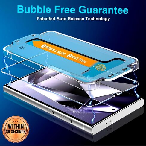 [عبوة من 3+2] واقي شاشة Samsung Galaxy S24 Ultra، زجاج مقسى 9H، مجموعة محاذاة تلقائية، دعم بصمات الأصابع بالموجات فوق الصوتية، جراب مناسب لهاتف Samsung S24 Ultra Glass Screen Protector 5G in Saudi Arabia
