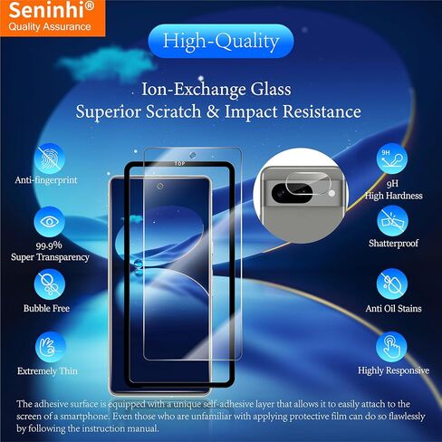 [3+3 عبوات] لواقي شاشة Google Pixel 8 3 عبوات + واقي عدسة الكاميرا 3 عبوات، واقي شاشة من الزجاج المقسى [مع إطار سهل التركيب] [صلابة 9H] [مضاد للخدش] [فقاعة in Kuwait