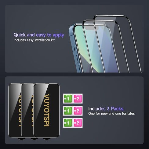 قطعتان من واقي الشاشة 14 متوافق مع iPhone 14 [6.1 بوصة] زجاج مقسى 5D، صلابة سطح 9H، مقاوم للكسر، بدون فقاعات، شفاف وغير مسبب للدوار in Kuwait
