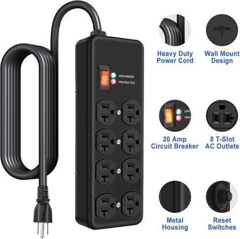 HEZI 20Amp Heavy Duty Surge Protector with 8 Outlets,6FT Extension Cord in Kuwait