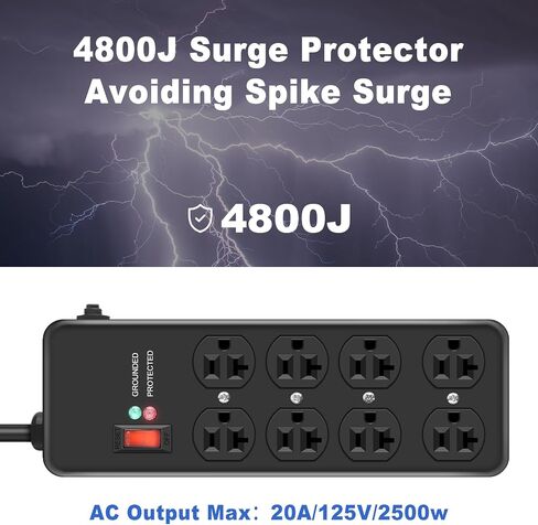HEZI 20Amp Heavy Duty Surge Protector with 8 Outlets,6FT Extension Cord in Kuwait