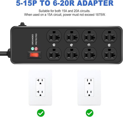 HEZI 20Amp Heavy Duty Surge Protector with 8 Outlets,6FT Extension Cord in Kuwait