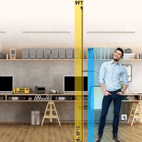 شريط طاقة مع USB، شريط طاقة معدني CRST شديد التحمل 15 أمبير، سلك طويل 9 أقدام 1800 جول للمنزل، المطبخ، المكتب، المدرسة، ETL مدرج (8 منافذ 2 USB، أصفر أسود) in Kuwait