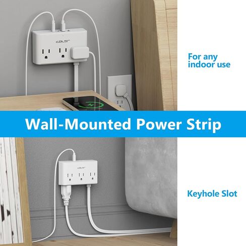 شريط طاقة مع منافذ USB، شريط طاقة JSVER مع 5 منافذ تيار متردد، ومنفذين USB-A ومنفذين USB-C، وسلك تمديد قابس مسطح بطول 5 أقدام مع منافذ، وشريط طاقة للسفر والنوم والمكتب المنزلي in Kuwait