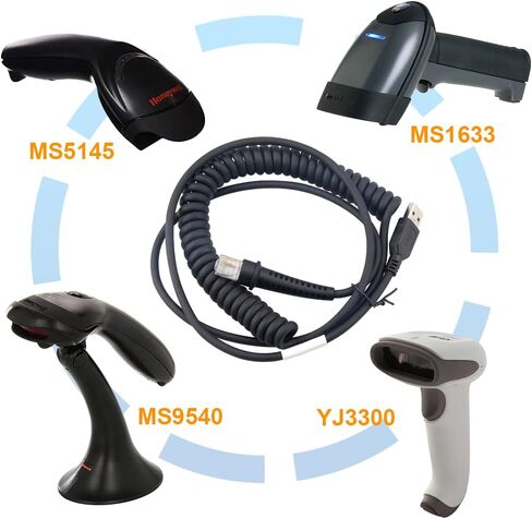 كابل ماسح الباركود RJ45 إلى منفذ USB متوافق مع مترولوجيك MS3780 فيوجن MS1633 MS9540 Voyager MS9524 YJ3300 مسدس ماسح الباركود (منفذ USB ملفوف 3M / 9FT) in Saudi Arabia