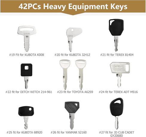 42 قطعة من معدات البناء الثقيلة مشغل آلة الإشعال مجموعة مفاتيح رئيسية لشركة كاتربيلر بوبكات جون ديري كيس JLG JCB فولفو هيستر فورد نيو هولاند يانمار تاكيوتشي كوبوتا كوماتسو تويوتا هيتاشي in Kuwait