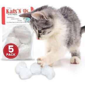 Kats'N Us Cat Ball Toy with Real Rabbit Fur - Pom Pom Balls - Multicolored Cat Pom Pom Balls 5 Pack