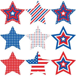 Lucleag 45PCS 4th of July Star Cutouts for Classroom Decoration, Patriotic Star Paper Cut-Outs for Patriotic Independence Day July 4th Labor Day Classroom Bulletin Board Party Decor, 4 in