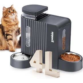 Gravity Cat Feeder and Water Dispenser with 304 Stainless Steel Bowls, 2 in 1 Automatic Cat Feeder with 180 Degree Rotatable Water Bowl, Large Capacity for Puppy Kitten Rabbits, Grey