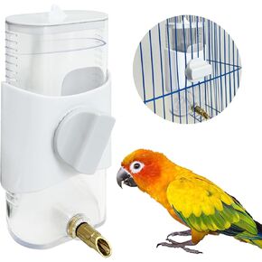 PINVNBY Bird Water Dispenser 9.47 Fl Oz Automatic Parrot Water Feeder Suspended Water Dispenser Bird Cage Accessories for Parakeet Budgie Lovebird Cockatiel Finch (White)