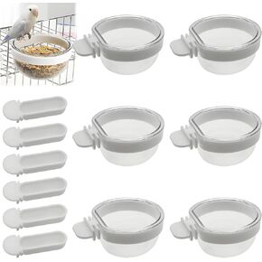 6PCS Small Bird Removable Transparent Bowl Parrot Food Feeder Hanging Seed Water Feeder Seed Water Feeders for Birds Such As Canaries and Parrots (with 6 Small Food Cups)