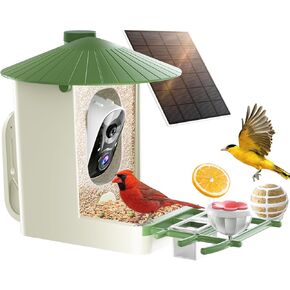 SOLIOM Smart Bird Feeder with Camera with Solar Panel - 2K HD Live View, AI Bird Identifier, Birds Arrival Alerts, DIY Birdseed Add-on, 2.4G WiFi- Wireless Outdoor Gift for Birdlovers