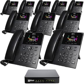 حزمة نظام XBLUE QB1 مع 10 هواتف IP IP5G بما في ذلك مضيفات تلقائية ، البريد الصوتي ، ملحقات الهاتف الخلية والبعيدة وتسجيل المكالمات