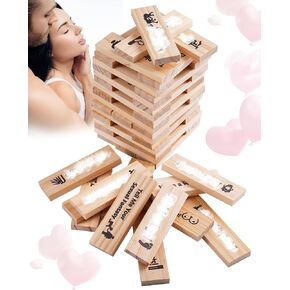 Lust Tumbling Tower Blocks, 48Pcs Super Adult Blocks, Romantic Couples Games for Valentine Tumbling Tower Stacking, Wooden Towers for Grown Ups Flirting Activities & Date Night Ideas