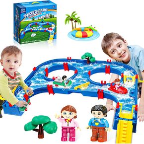 SANCO Water Table for Toddlers - Kids Water Track Playset 64PCS DIY Table Beach Toy on Backyard, Lawn, Pool - Water Toy with 4 Boats, Summer Outside Activity Funs for Toddler Boys Girls Ages 3 4 5 6 7