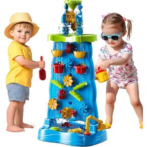 Water Table for Toddlers 1-3 Kids Ages 4-8, Double-Sided Waterfall Discovery Wall with Rich Activity Set, Summer Kids Outdoor Beach Sensory Sand Water Play Table Toys, Birthday Gifts for Boys & Girls