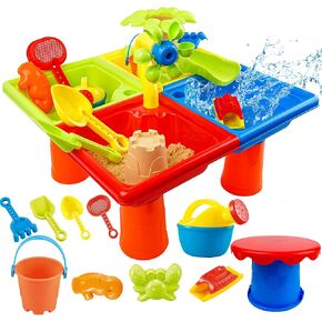 BELLOCHIDDO Water Table for Toddlers 1-3 - 4 In 1 Kids Water and Sand Outdoor Activity Sensory Toy Include 25 Pcs Accessories - Summer Beach Pool Backyard Toy - Fun Gifts for Boys Girls 1.5+ Years Old