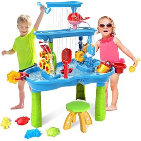 Water Table for Toddlers 3-5 | 3-Tier Kids Water Table Toys, Rain Showers Splash Pond for Outdoor Beach Backyard Summer, Outdoors Play Sensory Play Table Pond for Boys Girls