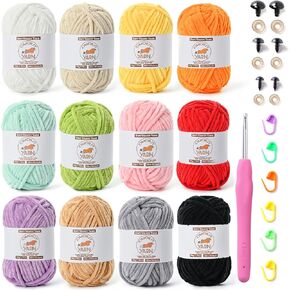 12 Pack Fluffy Velvet Yarn for Crocheting, Chunky Chenille Baby Yarn for Crocheting Soft Blanket, 787 yds Amigurumi Yarns for Knitting, Bulky Multicolored Crochet Yarns Set A