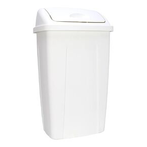13 Gallon Trash Can, Plastic Swing Top Kitchen Garbage Trash Can (White)