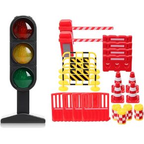 Traffic Toy Bundle – Realistic Signal Light with Base + 22-Piece Road Sign Set, Crosswalk Model & Safety Play for Toddlers