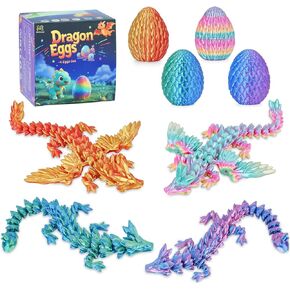4PCS 3D Printed Dragon Eggs with Articulated Dragons,Mystery Toys Gifts for Kids Adults Easter Basket Stuffers Christmas Stocking Fillers Home Office Decor (Multicolor SetA-4pcs) in Kuwait