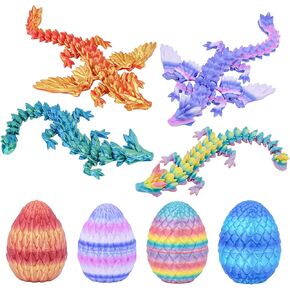 4PCS 3D Printed Dragon Eggs with Articulated Dragons,Mystery Toys Gifts for Kids Adults Easter Basket Stuffers Christmas Stocking Fillers Home Office Decor (Multicolor SetA-4pcs)