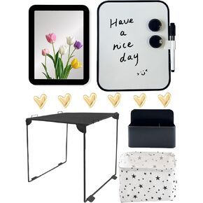Pink Locker Accessories Kit for Girls with Locker Shlef, Magnetic Locker Mirror & Whiteboard, Storage Basket, Hook, Magnets, 17 Piece Locker Organizer & Decor for Work, Back to School Essentials