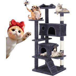 54 Inches Cat Tower Condo Furniture, Cat Tree Tower for Indoor Cats, Cozy Hammock and Sisal Scratching Posts, Multi-Level Durable Cat Scratch Post for Kittens Pet House Play, Detachable, Beige