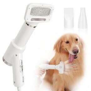 Portable Dog Hair Dryer with Brush – 300W, 3 Heat Settings, Quiet, Overheat Protection for Small Medium Pets