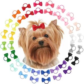 40PCS (20 Pairs) Dog Hair Bows with Rubber Bands, Puppy Dog Bows for Small Size Dog Girls, Mix Colors Dog Hair Ties, Dog Hair Accessories Girl for Daily Use Birthday(Type A)