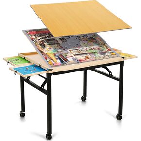 Puzzle Table with Drawers and Folding Metal Legs 1500 Pieces Jigsaw Puzzle Table with Cover 3-Tilting-Angle Portable Wooden Jigsaw Puzzle Board Easy to Move Birthday Gift for mom