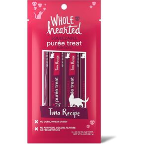 WholeHearted Cat Treats, Tuna Recipe Squeezable Purée, 4 Tubes, 0.5 oz Each