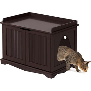 Yaheetech Cat Litter Box Enclosure, Hidden Litter Box Furniture with Side Towel Bar, Wooden Cat Washroom, Storage Cabinet, Indoor Pet House, Side Table Nightstand, White