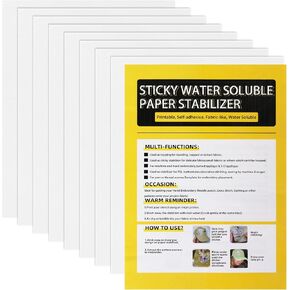 8PCS Printable Embroidery Stabilizer,8.5"x11" Stitch Self Adhesive Wash Away Stabilizer,Sticky Water Soluble Embroidery Stabilizer Printable Paper Stabilizer for Print or Draw Patterns Hand & Machine