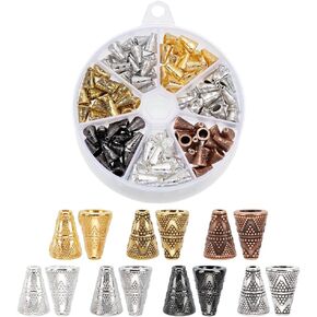 PH PandaHall 105pcs Cone Bead Caps Antique Spacer Beads, 7 Colors Vintage Tibetan Style Alloy Bead Caps Spacers Tassel End Cap for Earring Necklaces Keychain Jewelry Making DIY Crafts