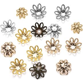 About 400 Pcs Assorted Color 8 Petal Hollow Flower Bead Caps Spacers End Caps for Jewelry Bracelet Earring Necklace Charm Making, 11 mm & 14 mm