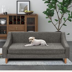 Elevated Dog Bed for Small Medium Dogs - Pet Sofa Bed with Washable Linen Fabric, Modern Irregular Armrest Design, Durable Comfortable Soft Dog Bed, Breathable Cooling Support (Dark Gray)