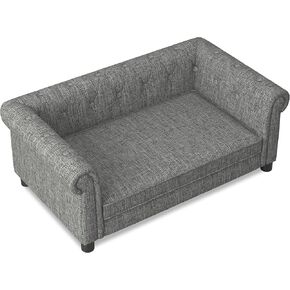 Elegant Dog Sofa Bed, Upholstered Pet Bed with Linen Fabric and Soft Cushion for Small or Medium Dog, Removeable Cover Cat Bed for Living Room, Bedroom (Black)
