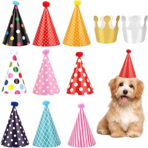 11pcs Pet Hat Set, Colorful Cat Pompons Hats with Adjustable Elastic Cord Mini Puppy Themed Party Supply for Kittens Dogs Rabbits Birthday Baby Shower Photo Props