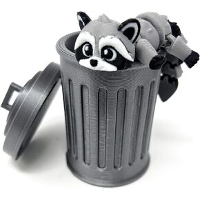 Munnygrubbers - Racoon with Trashcan - Trash Panda in Dumpster Fire - Articulating Fidget - 3D Printed Movable Toy - Fidget Toy - Novelty Gift - Made in USA